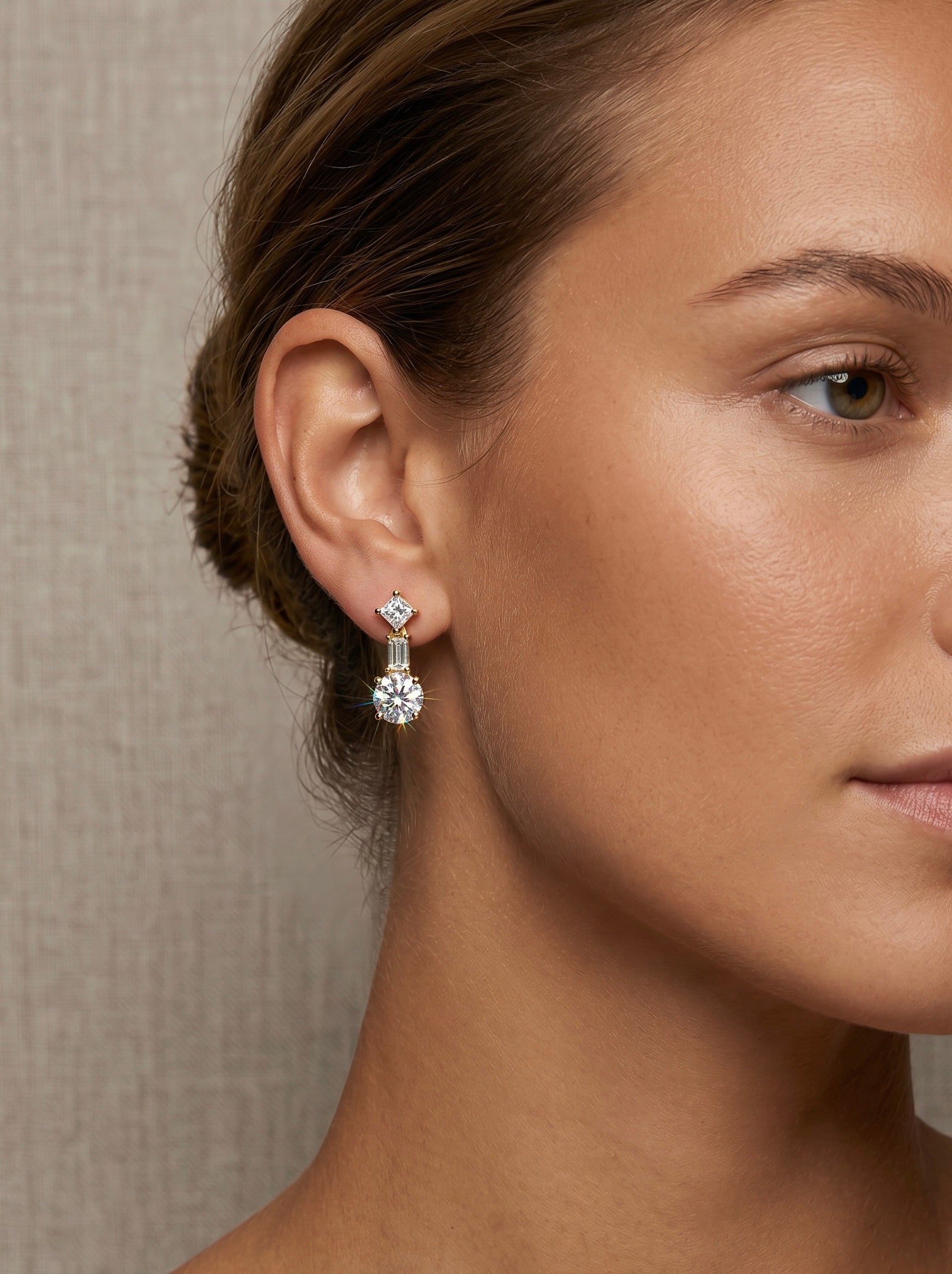 Three-Stone Multi-Cut Drop Earrings