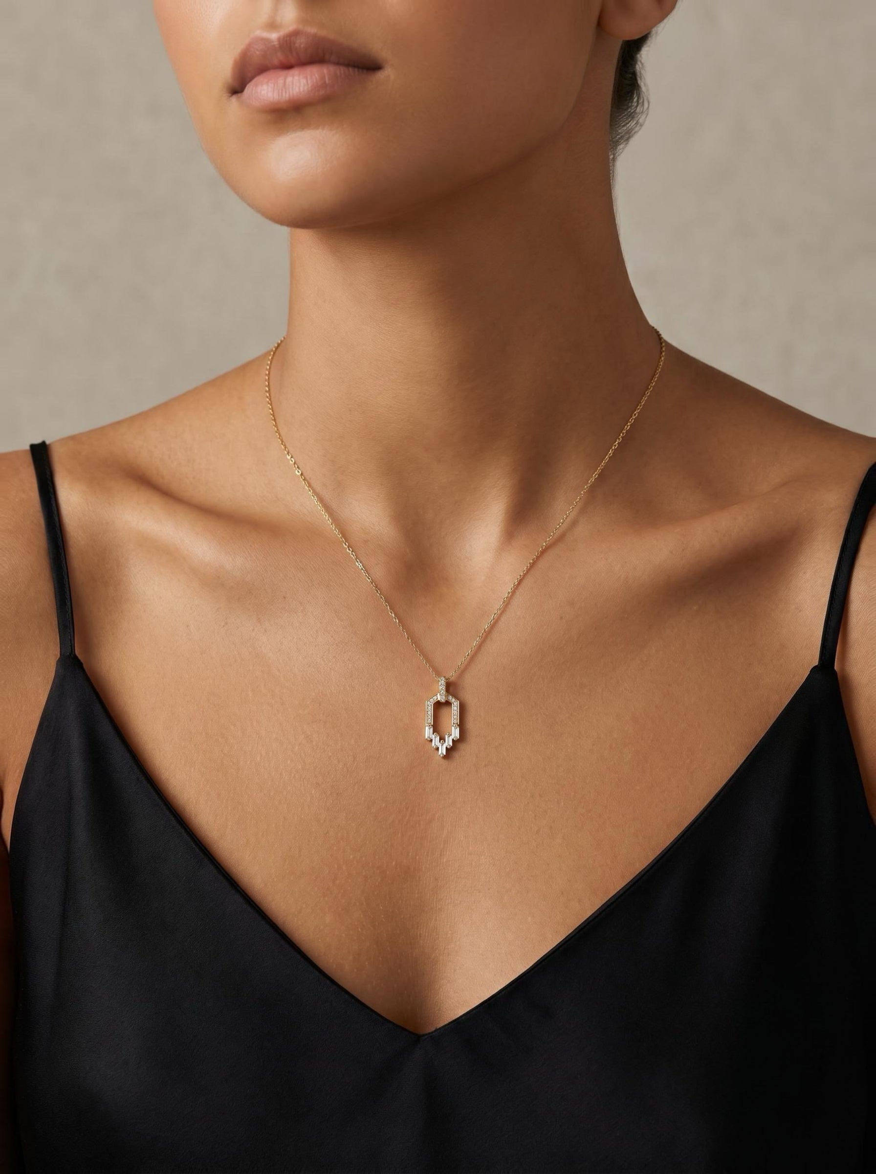 Geometric Gate Full Pavé Pendant Necklace
