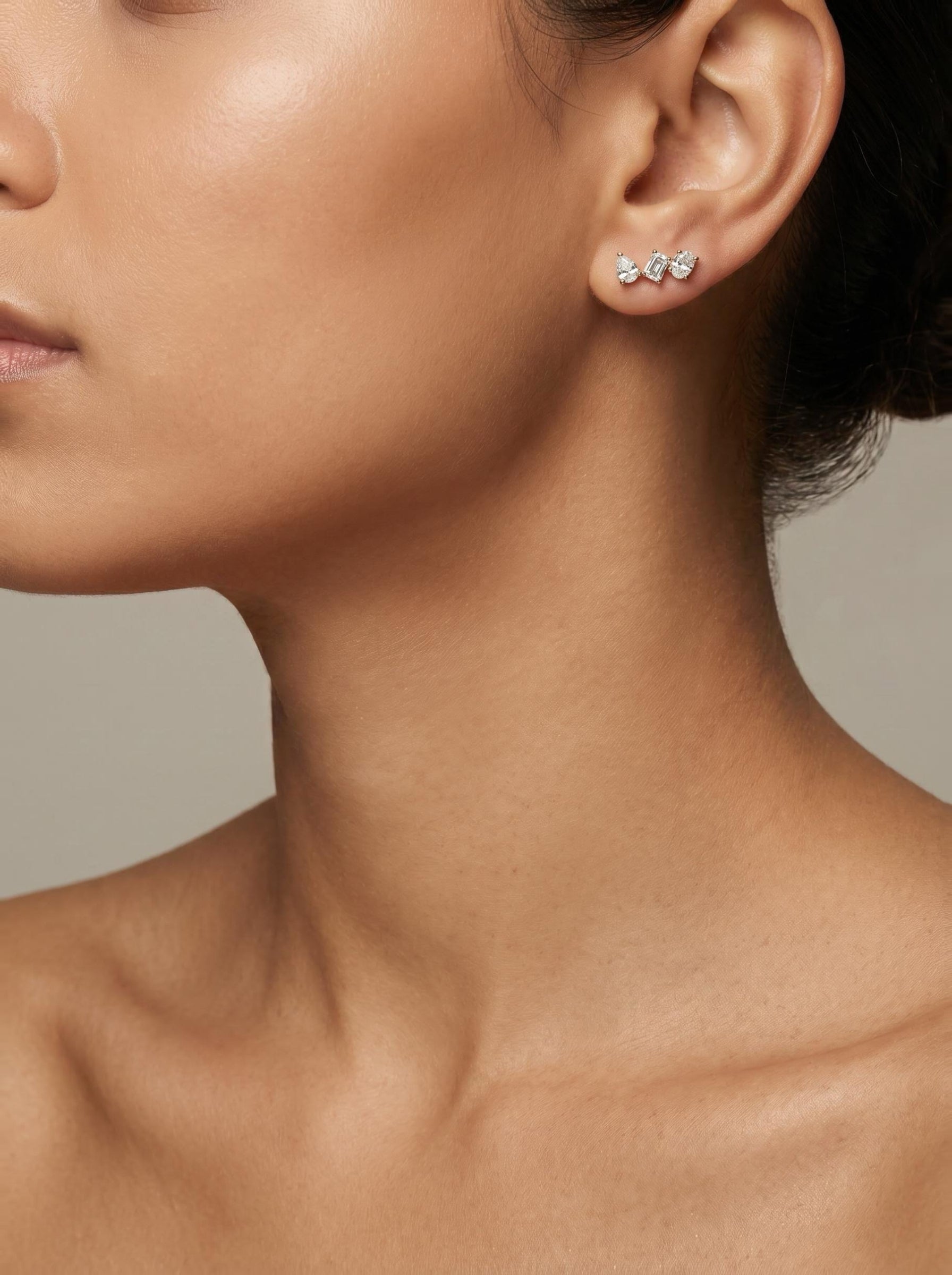 Three-Stone Multi-Cut Stud Earrings