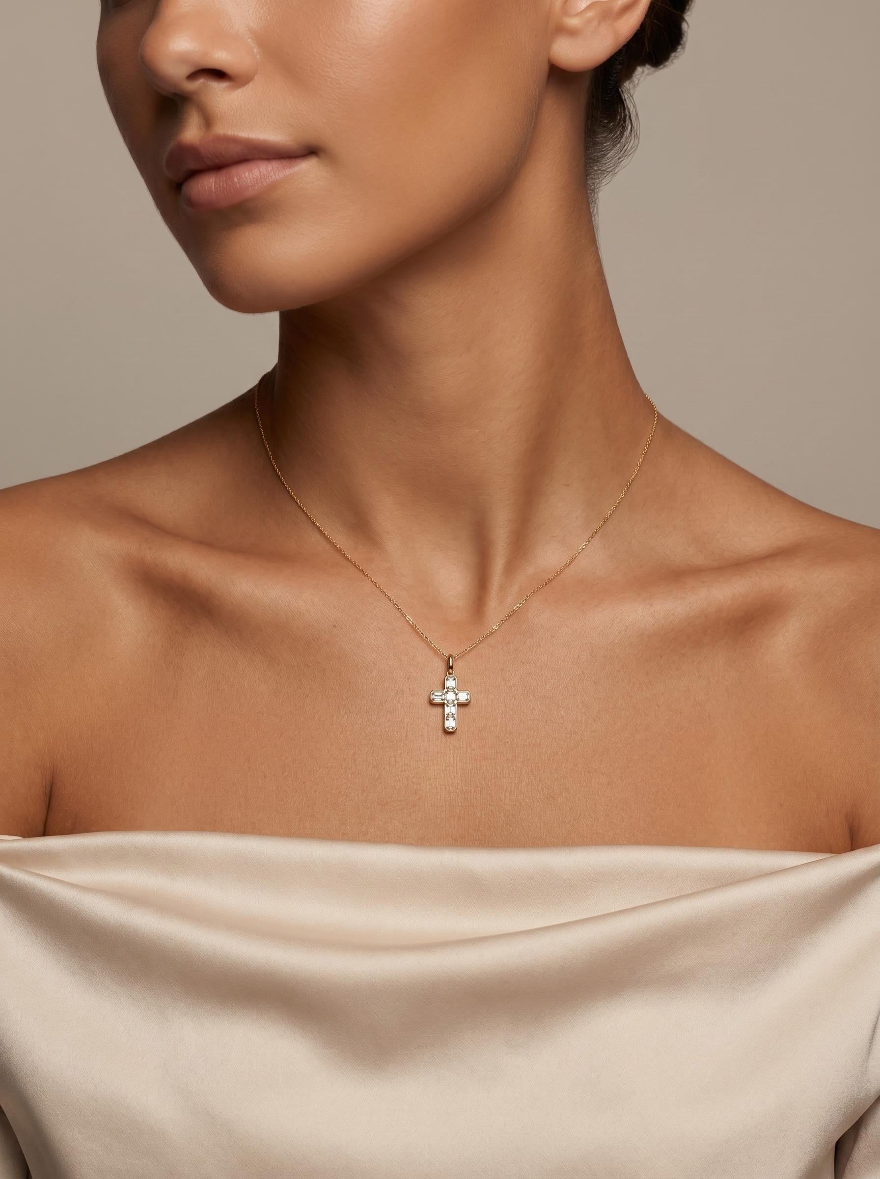 Round Brilliant-Cut Full Pavé Cross Pendant Delicate Chain Necklace