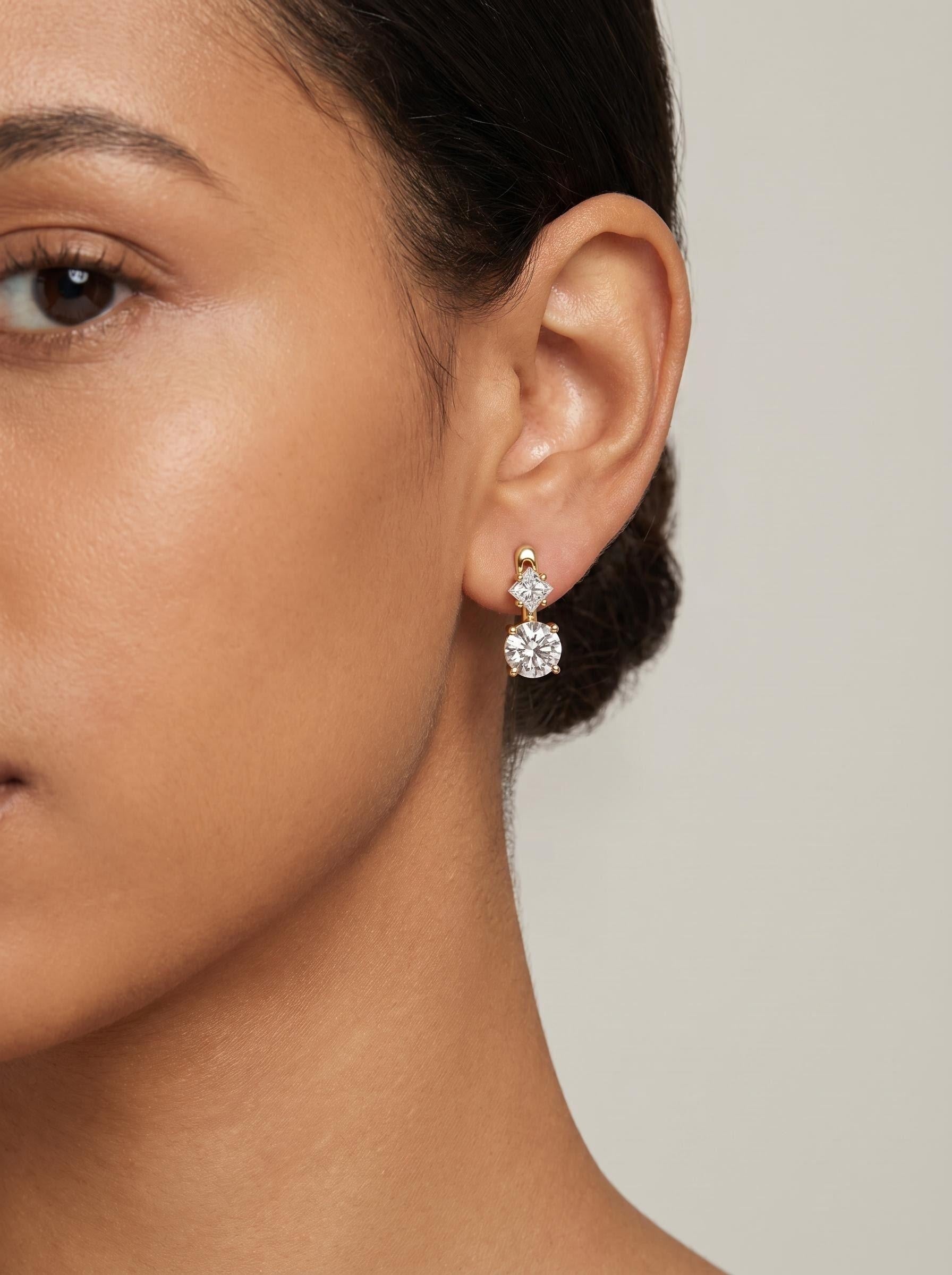 Princess & Round Double-Stone Drop Earrings