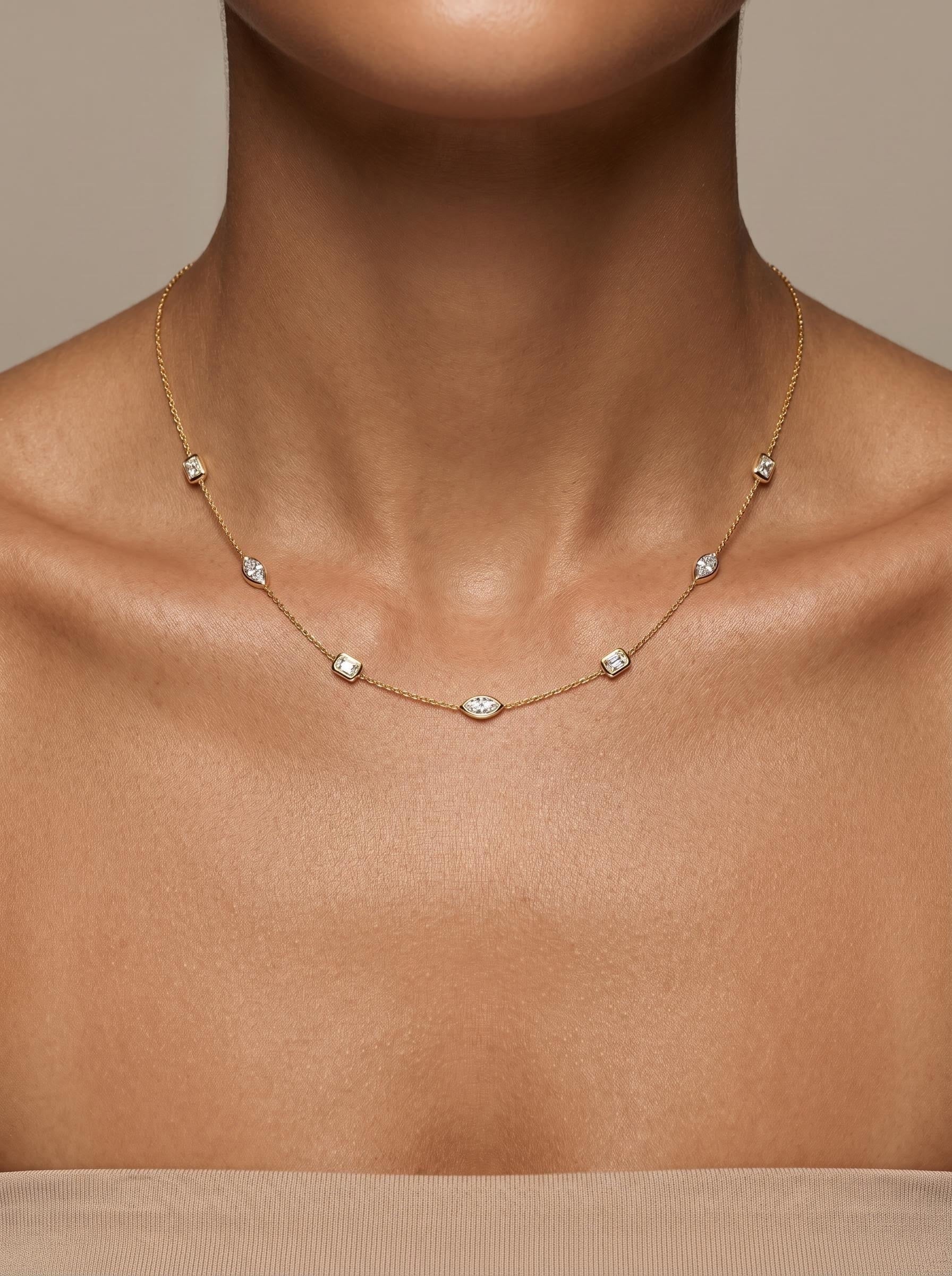 Oval-Cut Bezel Set Spaced Long Chain Necklace