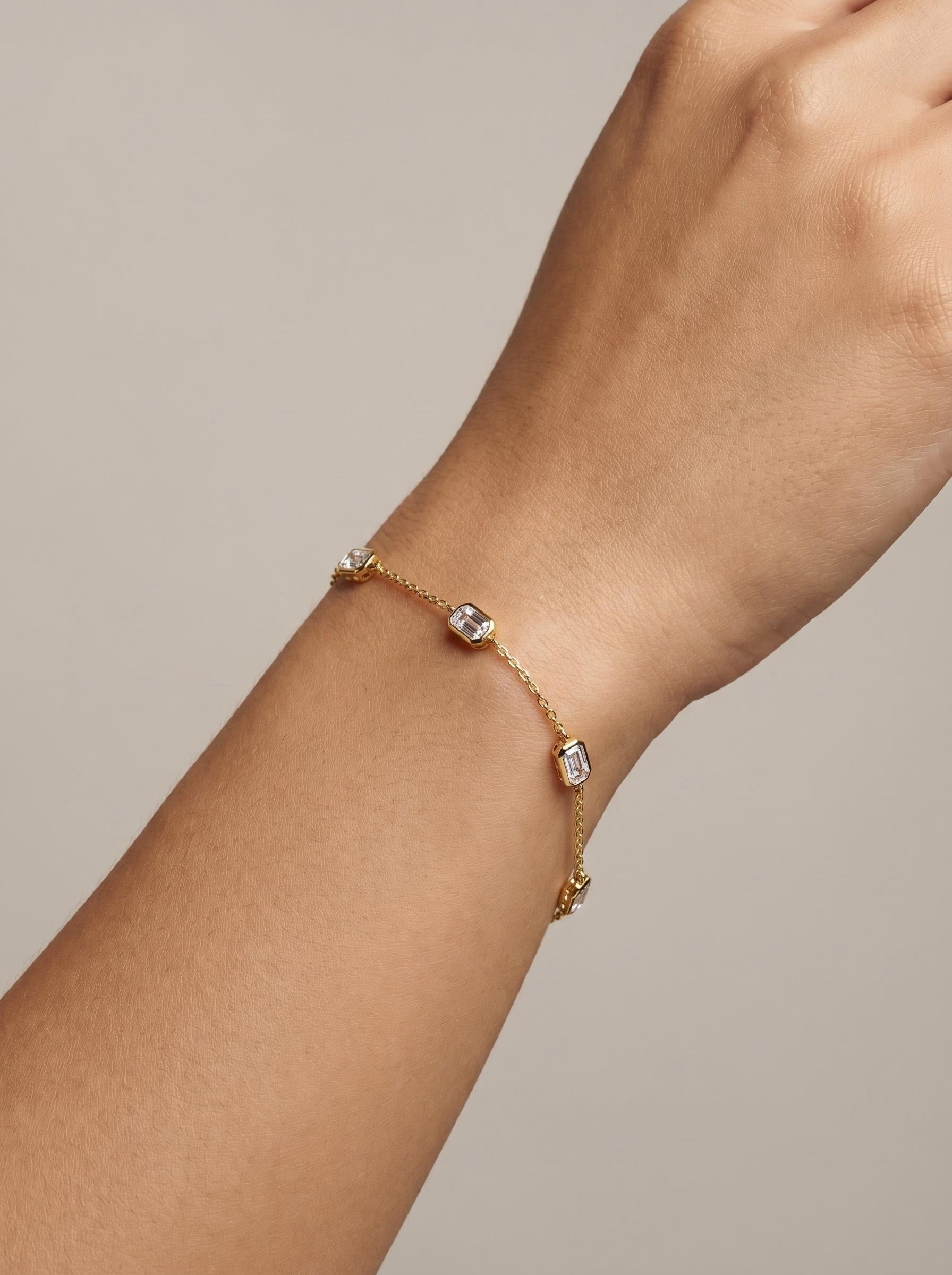 Emerald-Cut Spaced Set Delicate Chain Bracelet