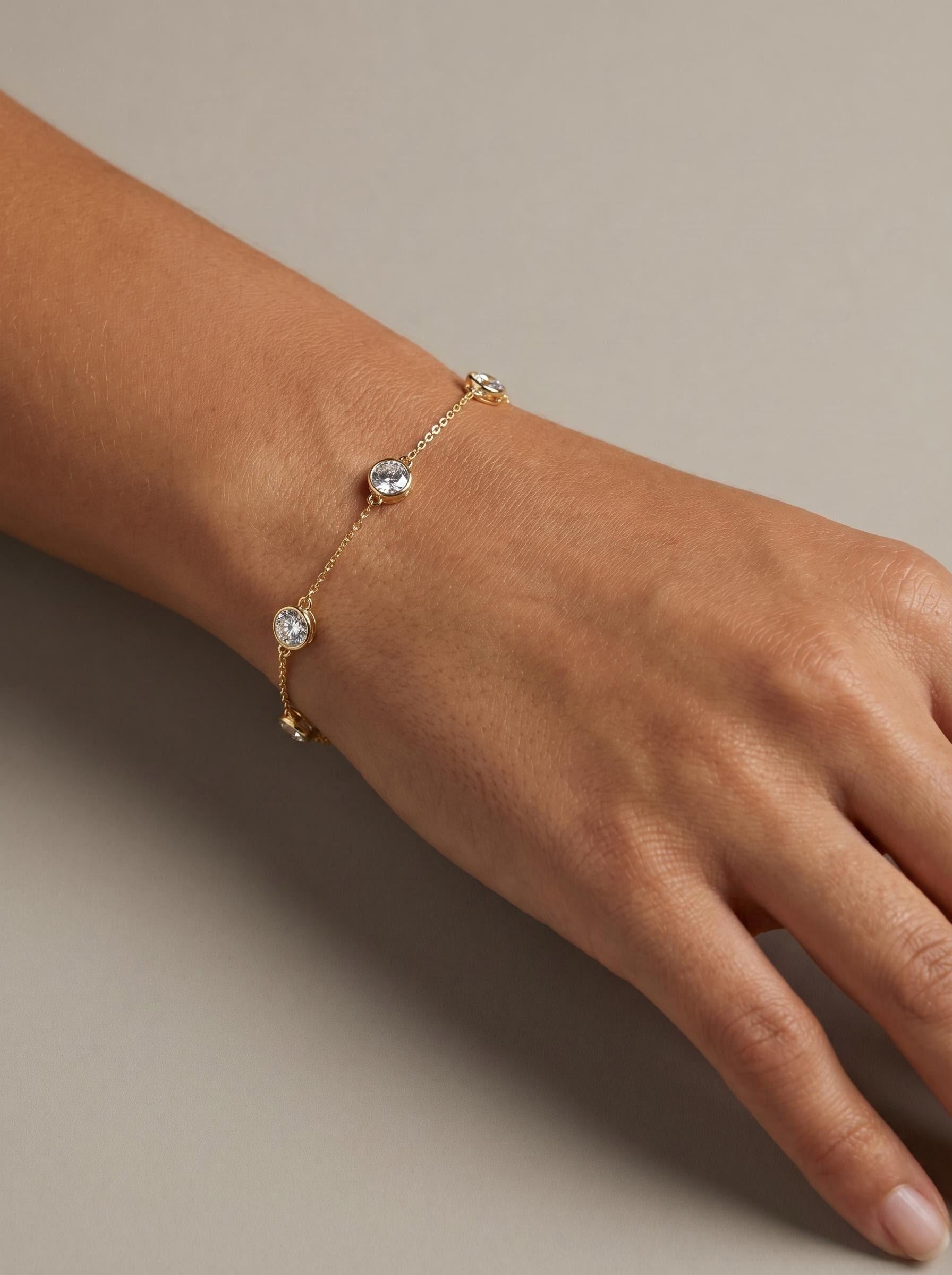 Round Brilliant-Cut Spaced Set Delicate Chain Bracelet