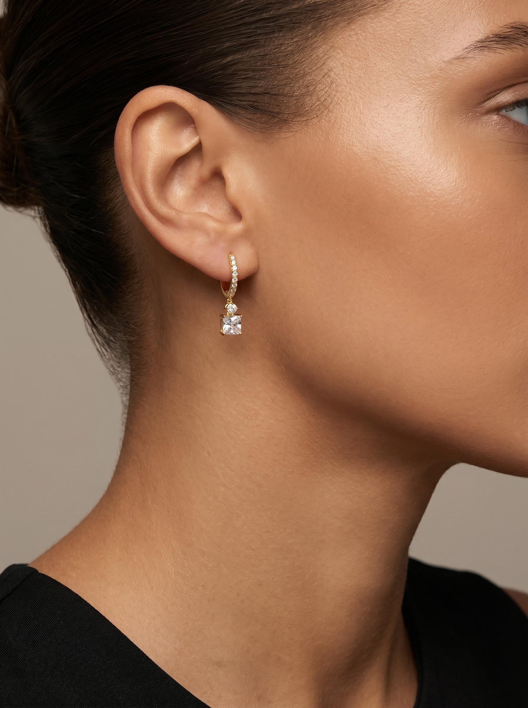 Pavé Huggie & Princess Cut Diamond Drop Earrings