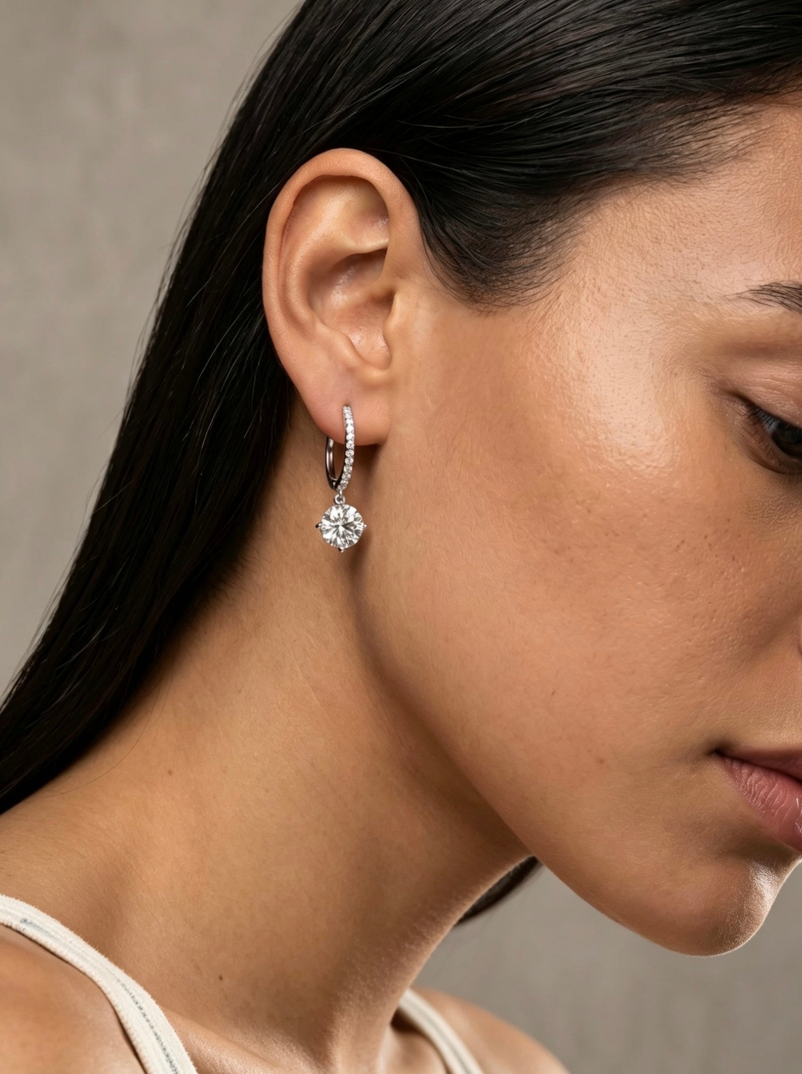 Round Brilliant Drop Chain Hoop Earrings
