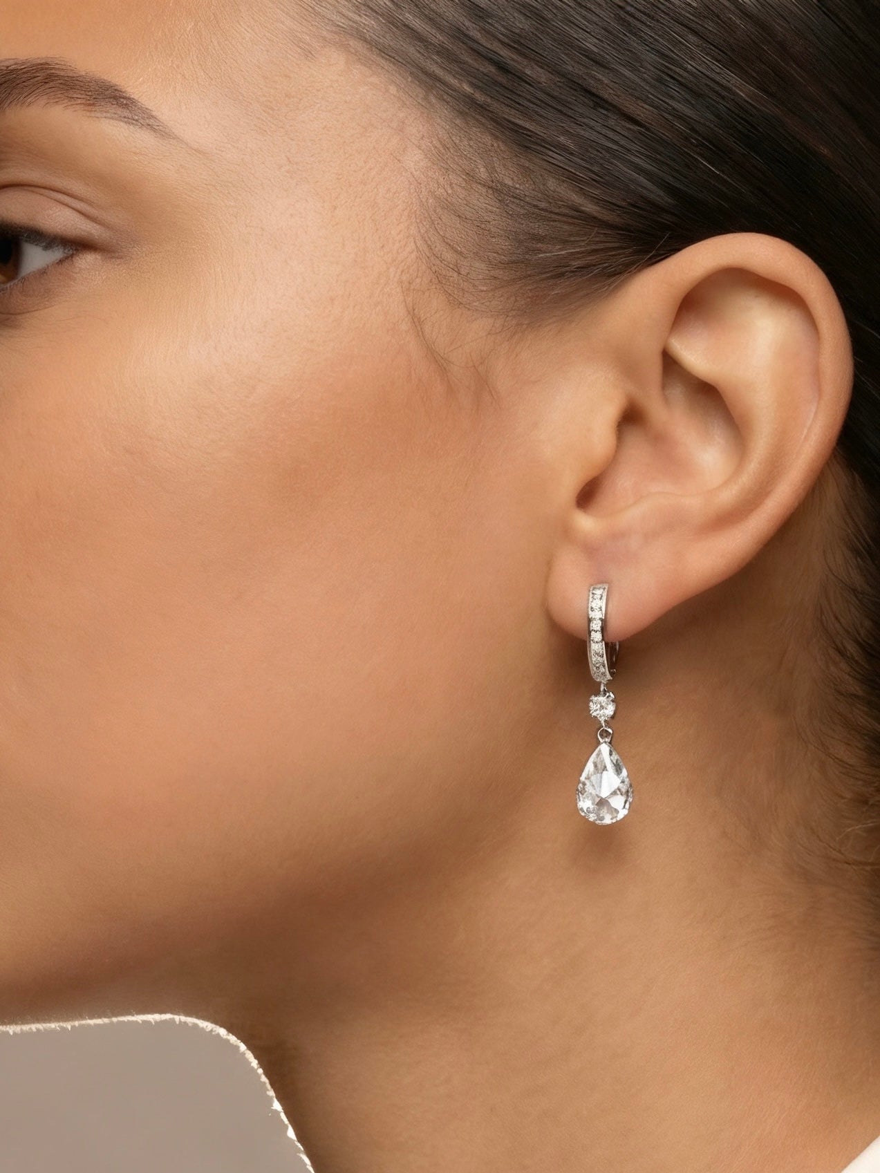 Radiant Cut Drop Hoop Earrings
