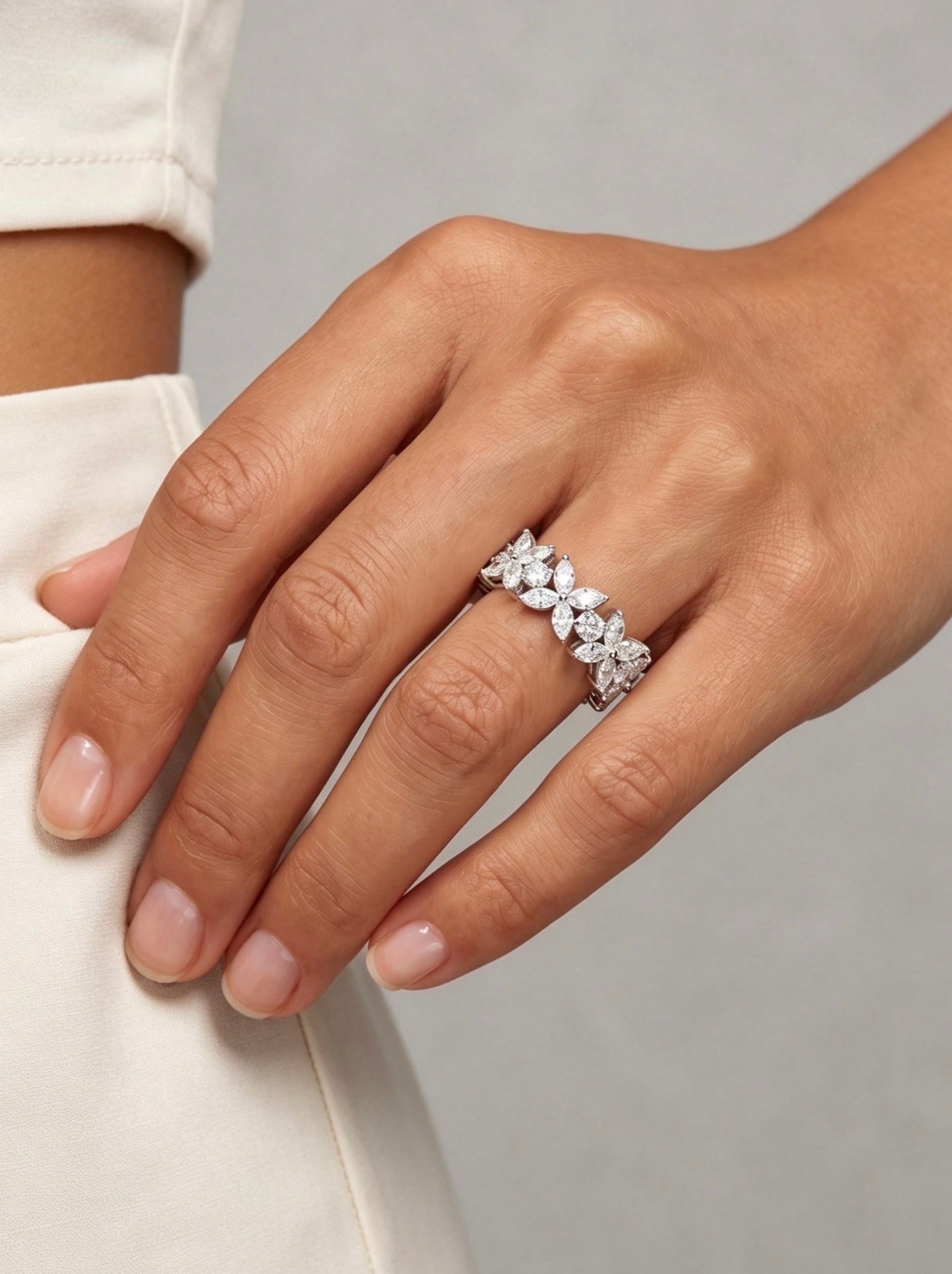 Floral Marquise & Round Pavé Ring