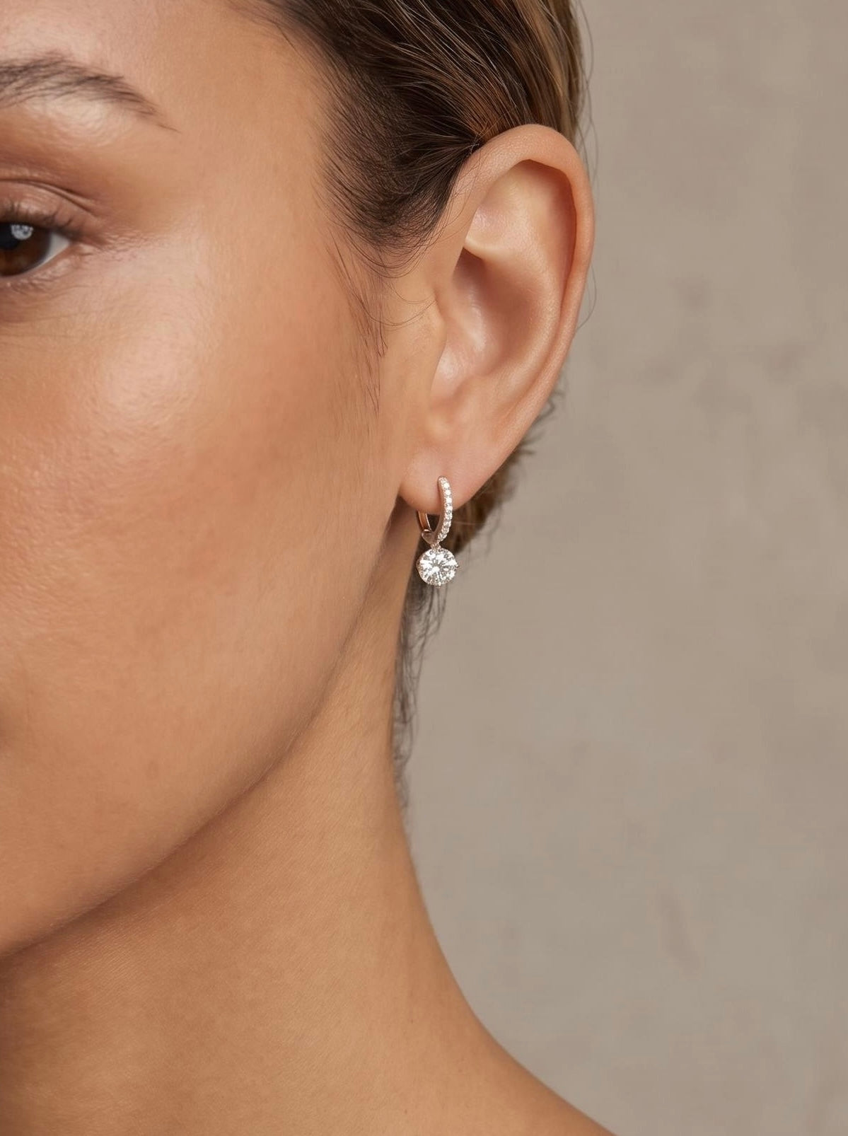 Round Brilliant Drop Chain Hoop Earrings