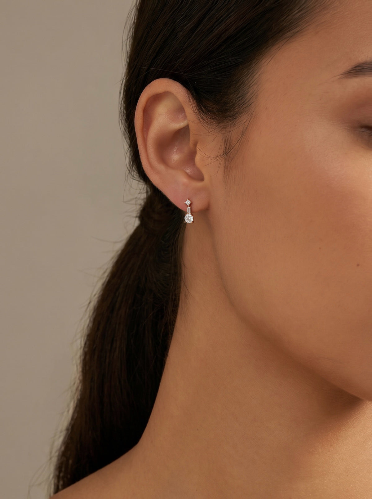 Three-Stone Multi-Cut Drop Earrings