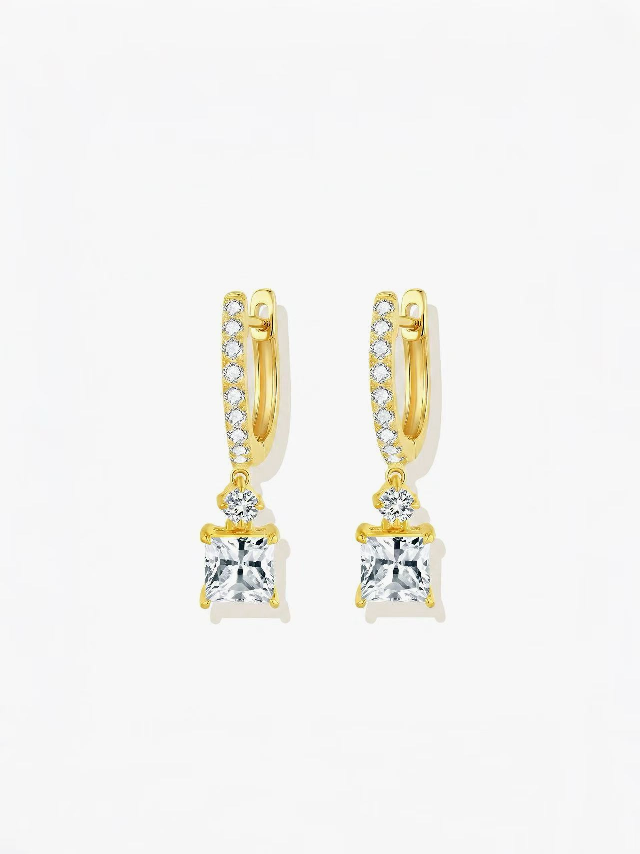 Pavé Huggie & Princess Cut Diamond Drop Earrings