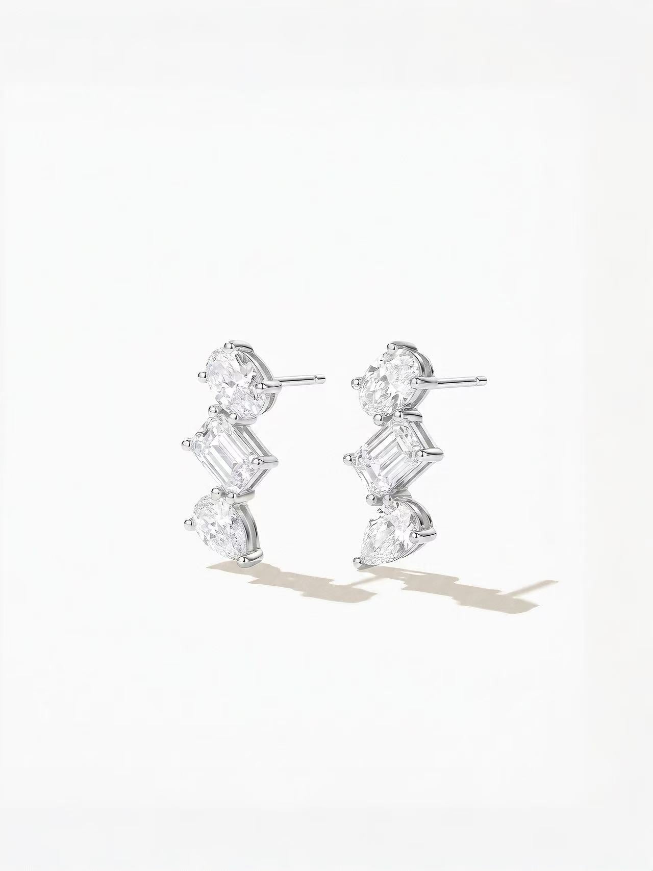 Three-Stone Multi-Cut Stud Earrings
