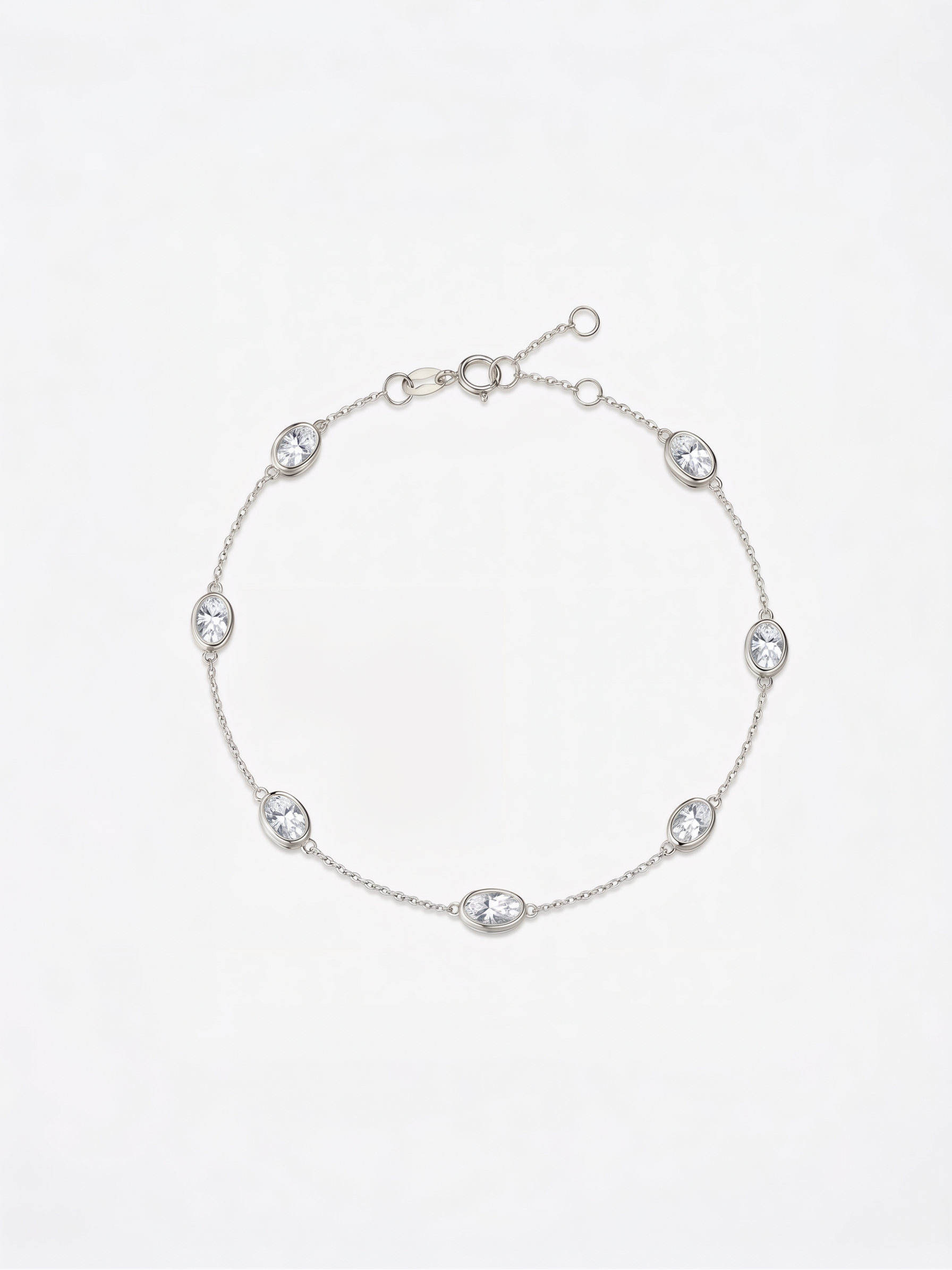 Oval-Cut Bezel Set Spaced Delicate Chain Bracelet by EOBO