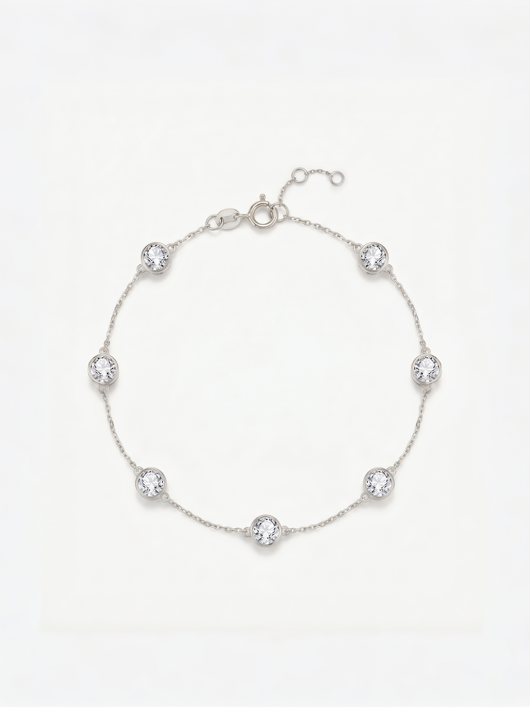 Round Brilliant-Cut Spaced Set Delicate Chain Bracelet by EOBO