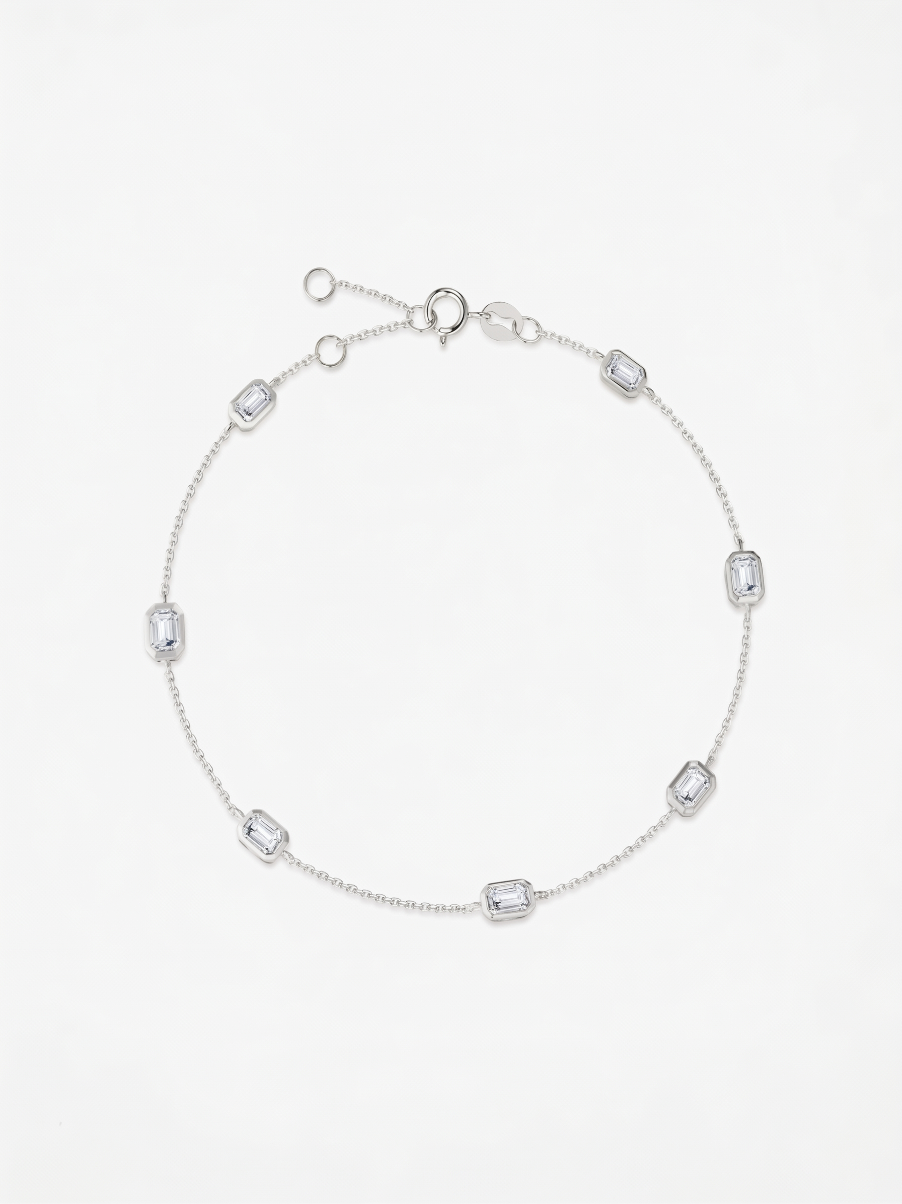 Emerald-Cut Spaced Set Delicate Chain Bracelet