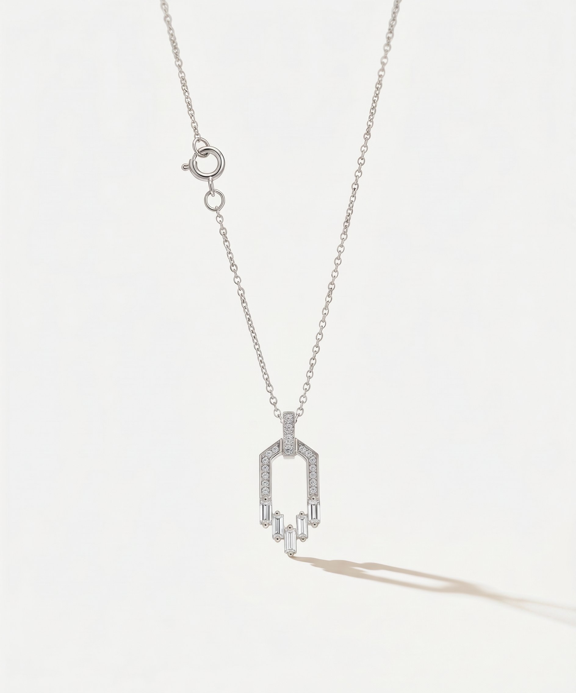 Geometric Gate Full Pavé Pendant Necklace