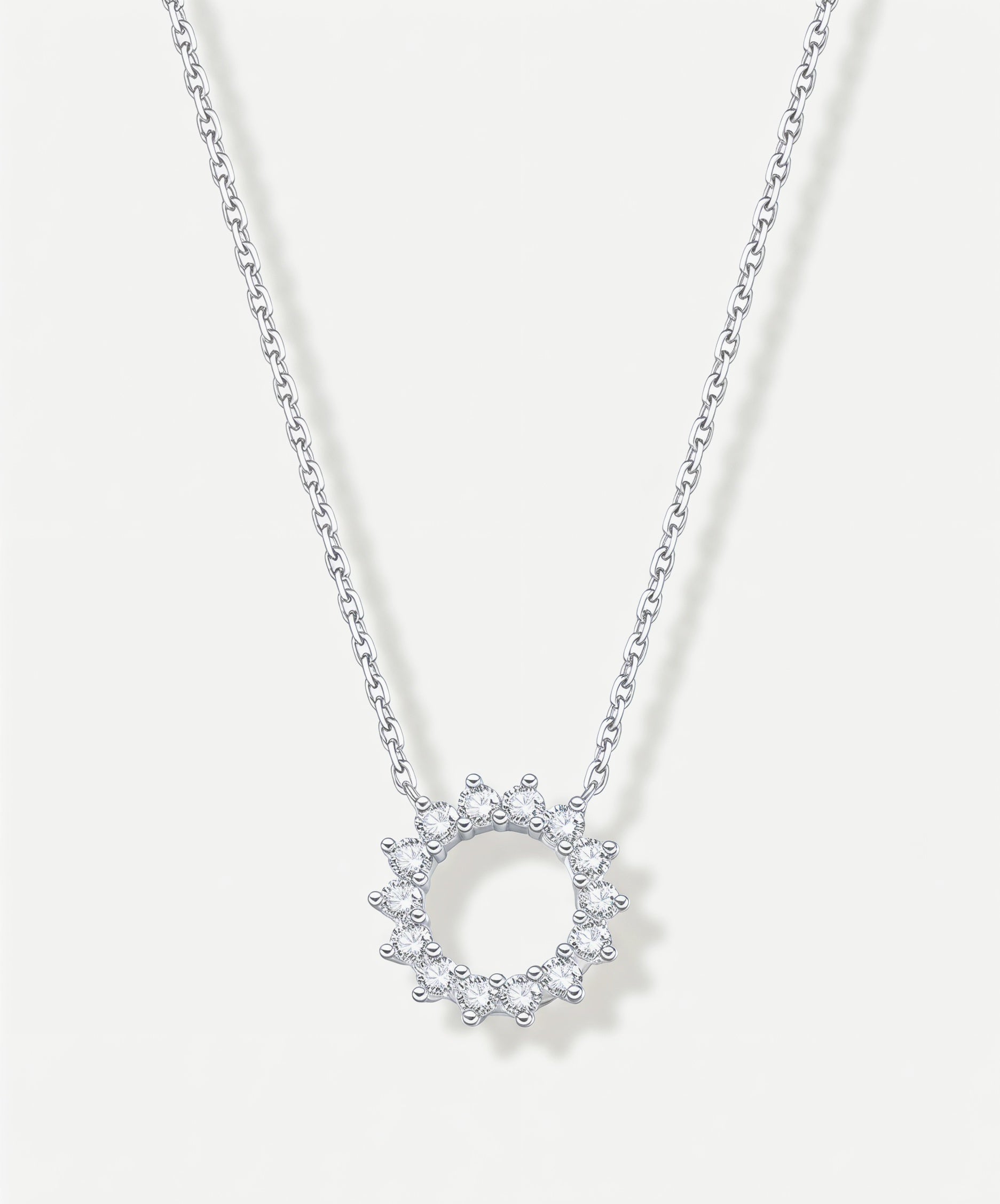 Round Brilliant-Cut Full Pavé Circle Pendant Delicate Chain Necklace by EOBO