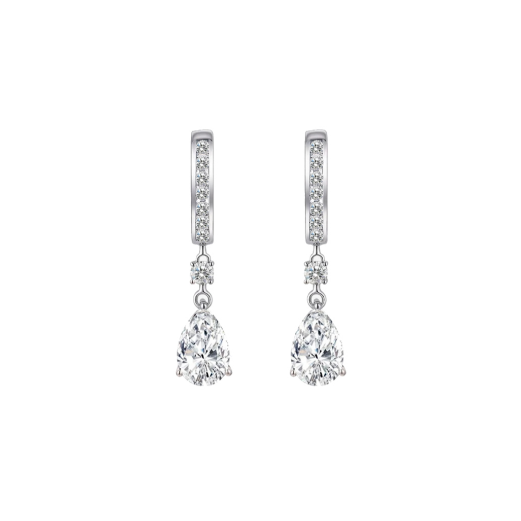 Radiant Cut Drop Hoop Earrings