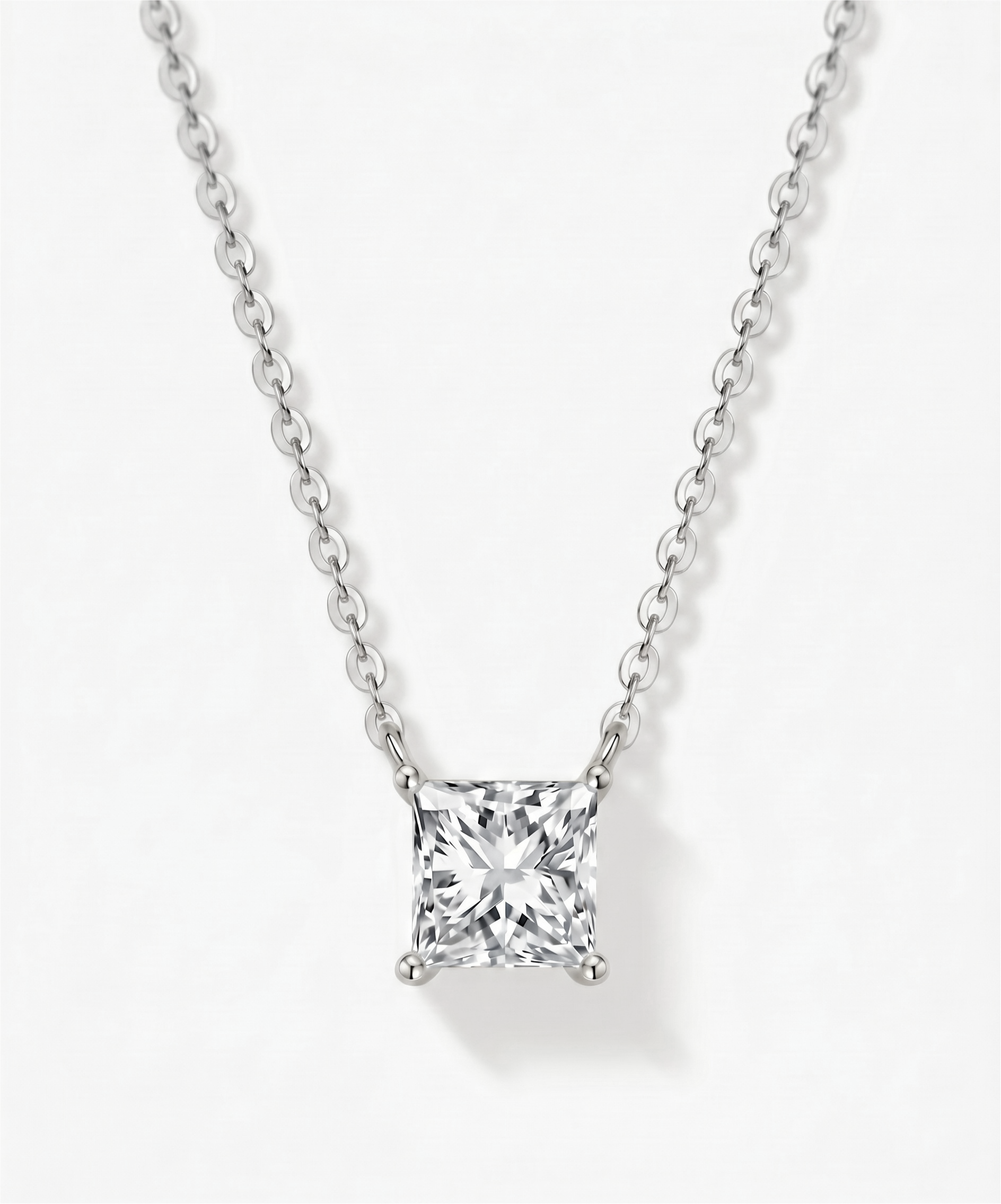 Princess Cut Four-Prong Solitaire Pendant Delicate Chain Necklace by EOBO