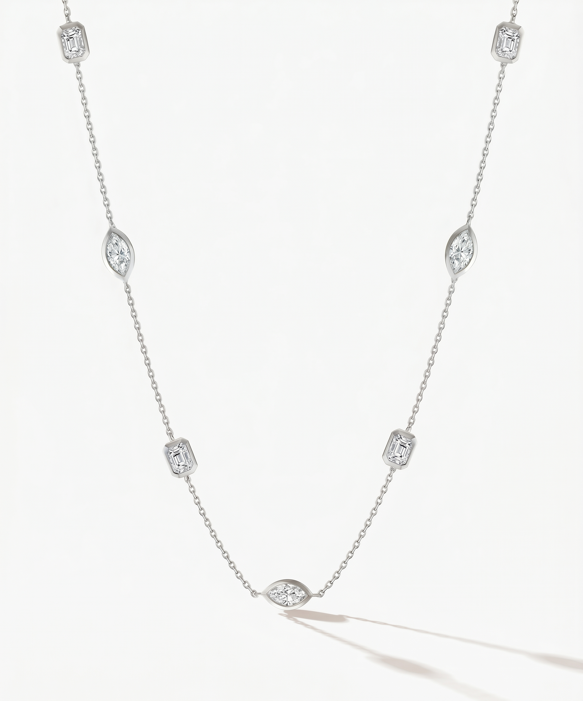 Oval-Cut Bezel Set Spaced Long Chain Necklace by EOBO