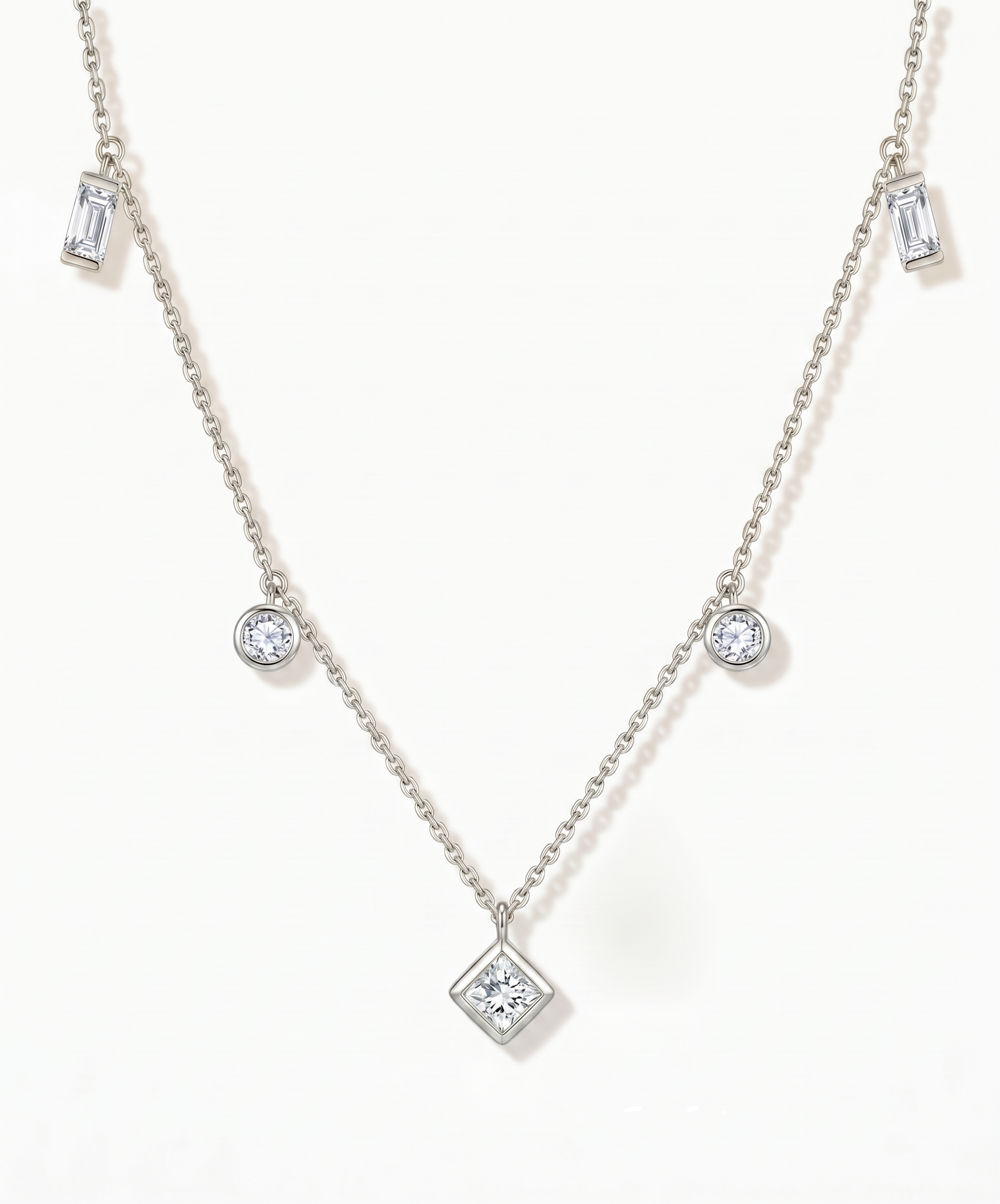 Multi-Classic Cut V-Shaped Spaced Set Delicate Chain Necklace by EOBO