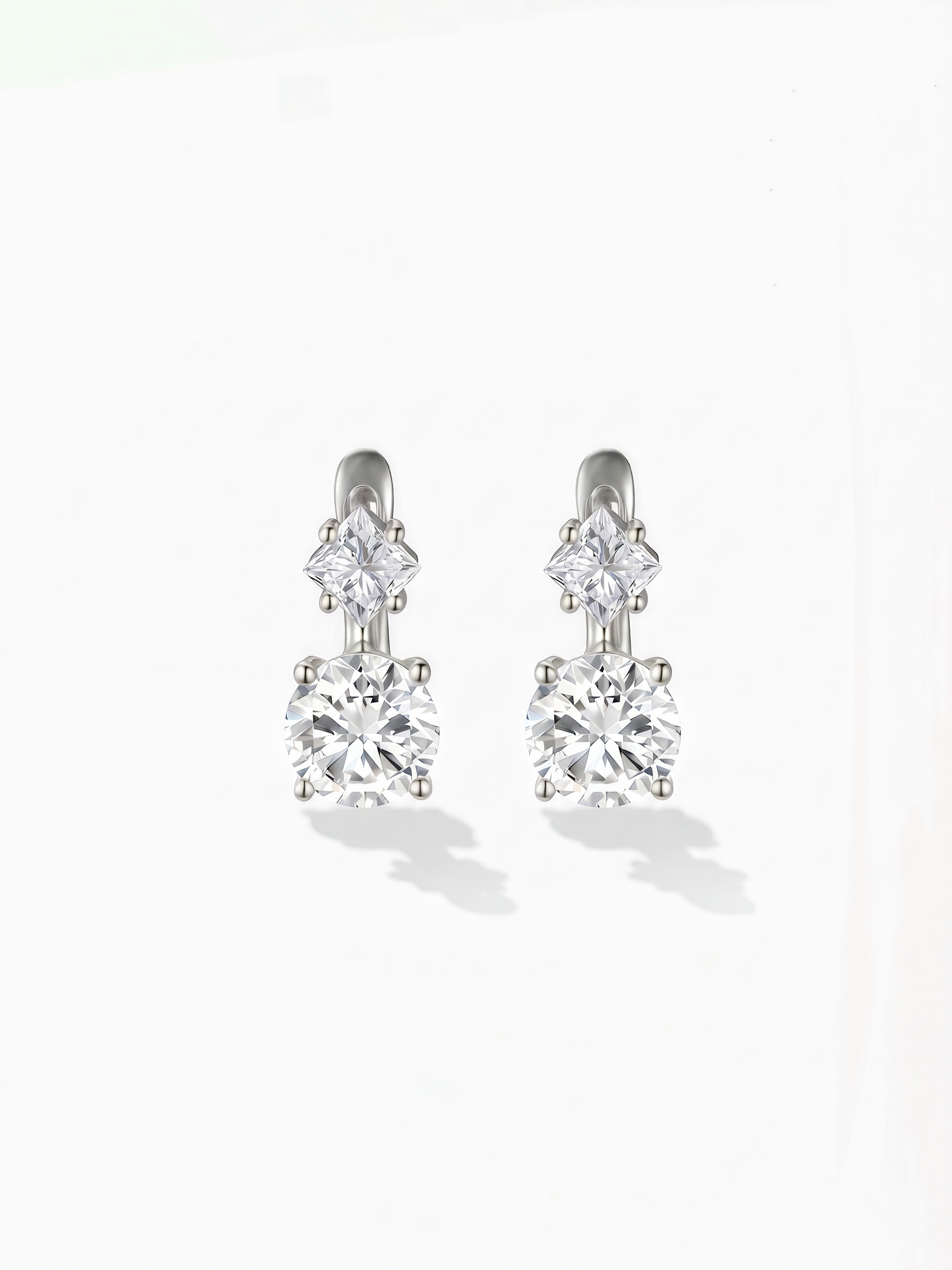 Princess & Round Double-Stone Drop Earrings by EOBO