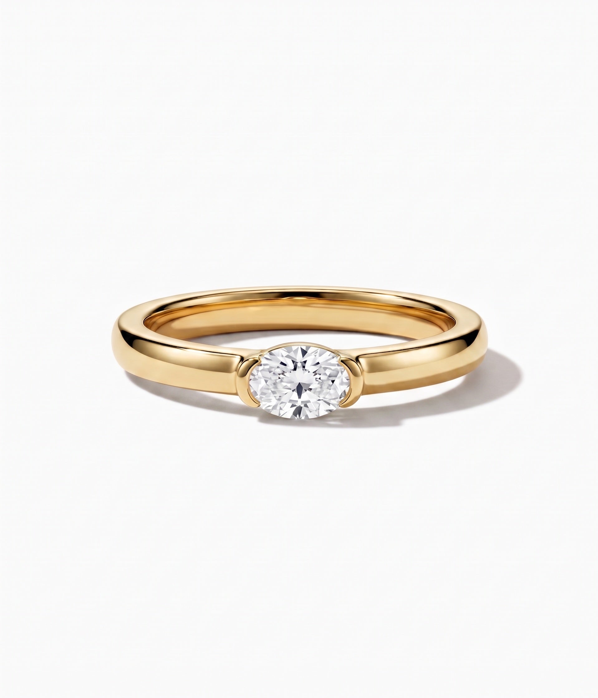 Oval Solitaire Partial Bezel Ring